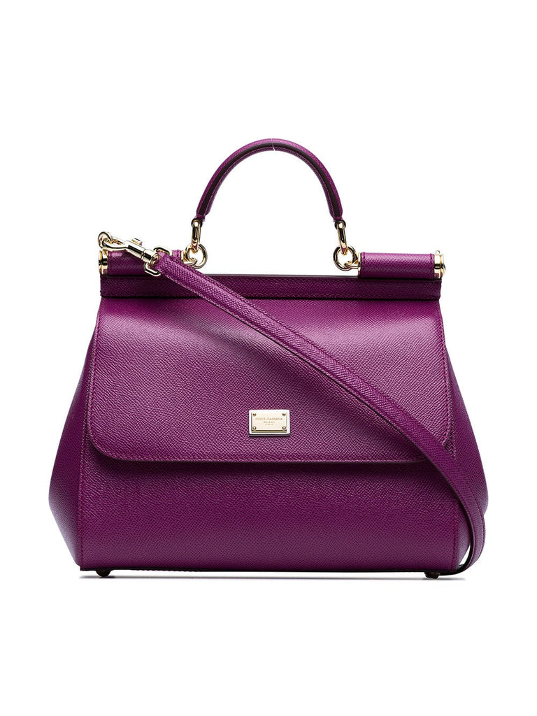 purple sicily medium leather tote bag