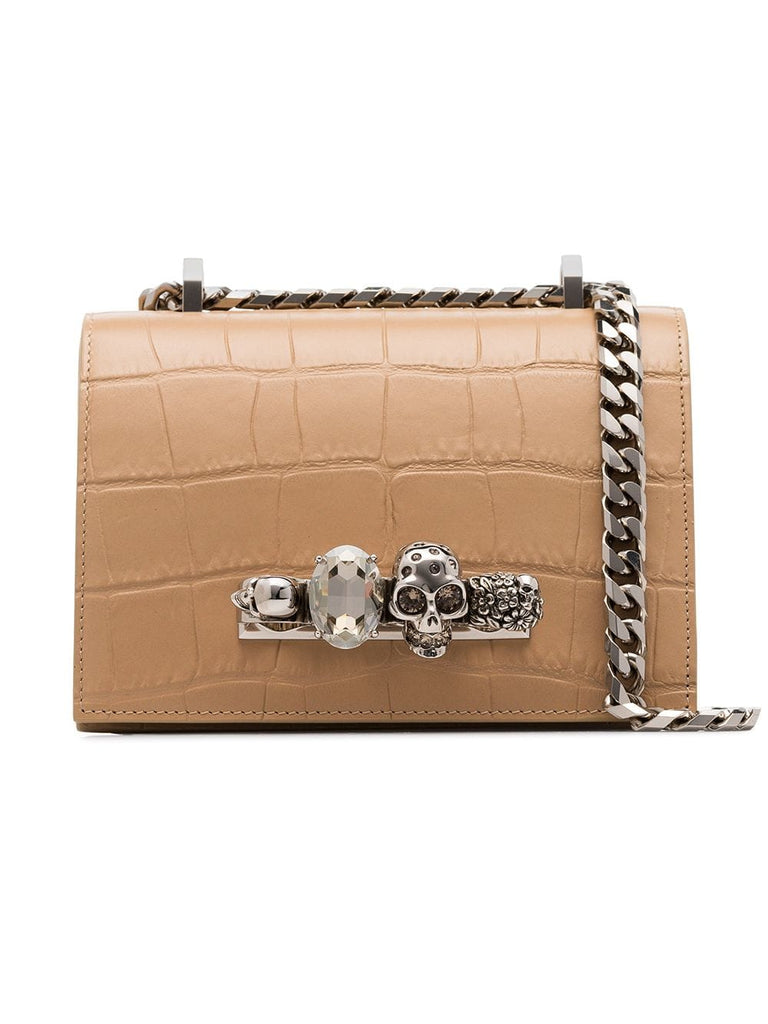 nude mock croc leather crossbody bag