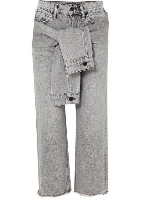 Cropped distressed high-rise straight-leg jeans