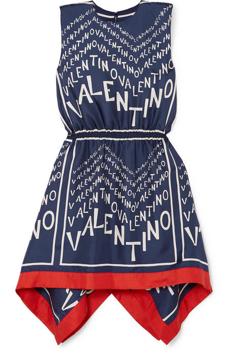 Asymmetric printed silk-twill mini dress