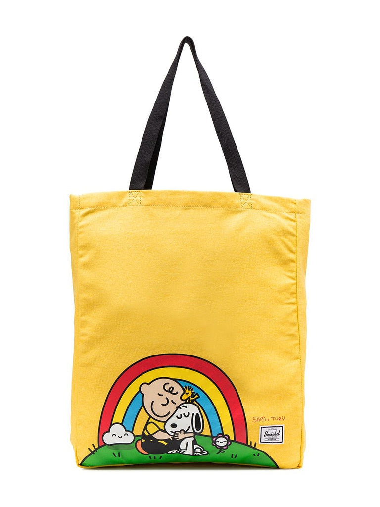 yellow Snoopy print cotton tote bag