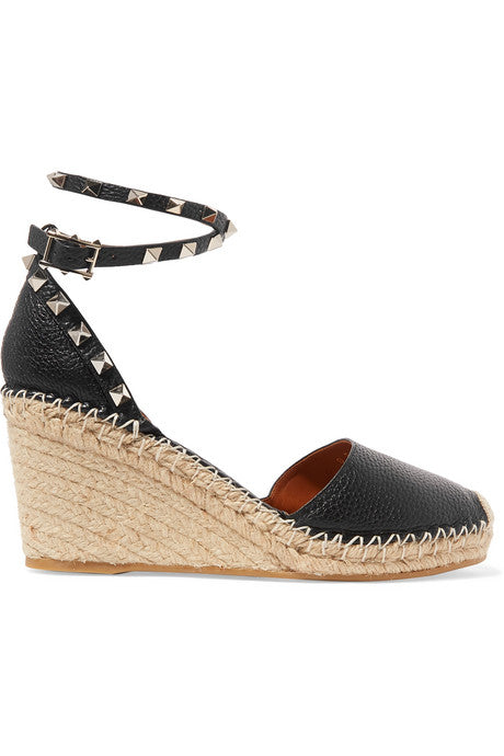 Valentino Garavani The Rockstud 85 textured-leather espadrille wedge sandals