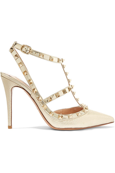 Valentino Garavani The Rockstud metallic textured-leather pumps