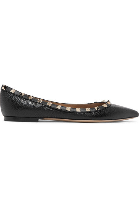 Valentino Garavani The Rockstud textured-leather point-toe flats