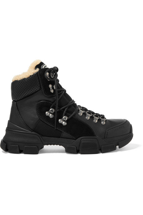 Flashtrek shearling-trimmed leather, canvas and suede boots