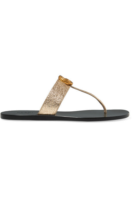 Marmont logo-embellished metallic textured-leather sandals