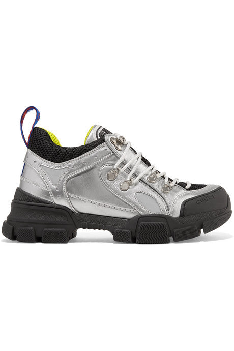 Flashtrek metallic leather and mesh sneakers