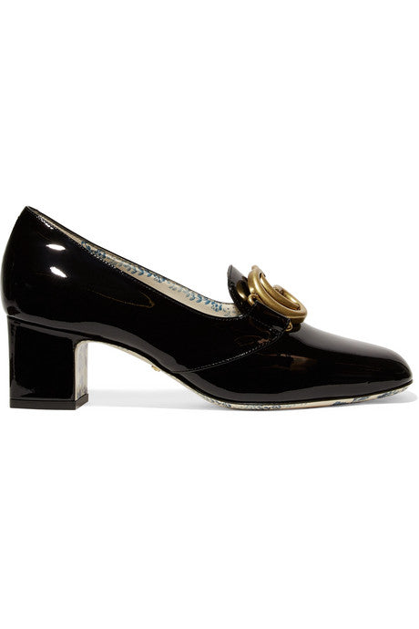 Logo-embellished patent-leather pumps