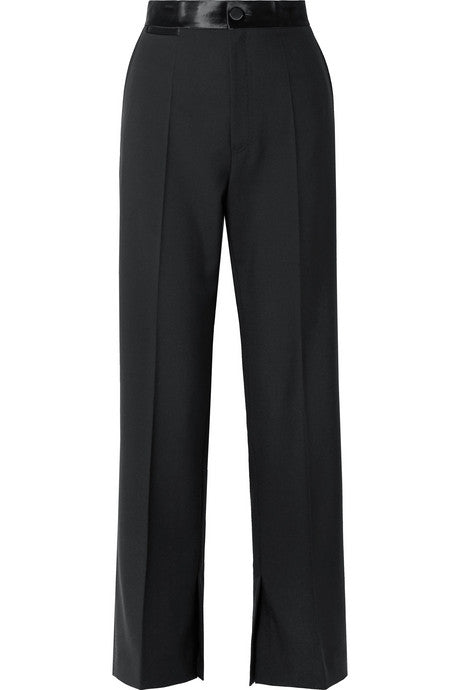 Satin-trimmed wool and mohair-blend wide-leg pants