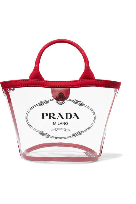 Canvas-trimmed logo-print PVC tote