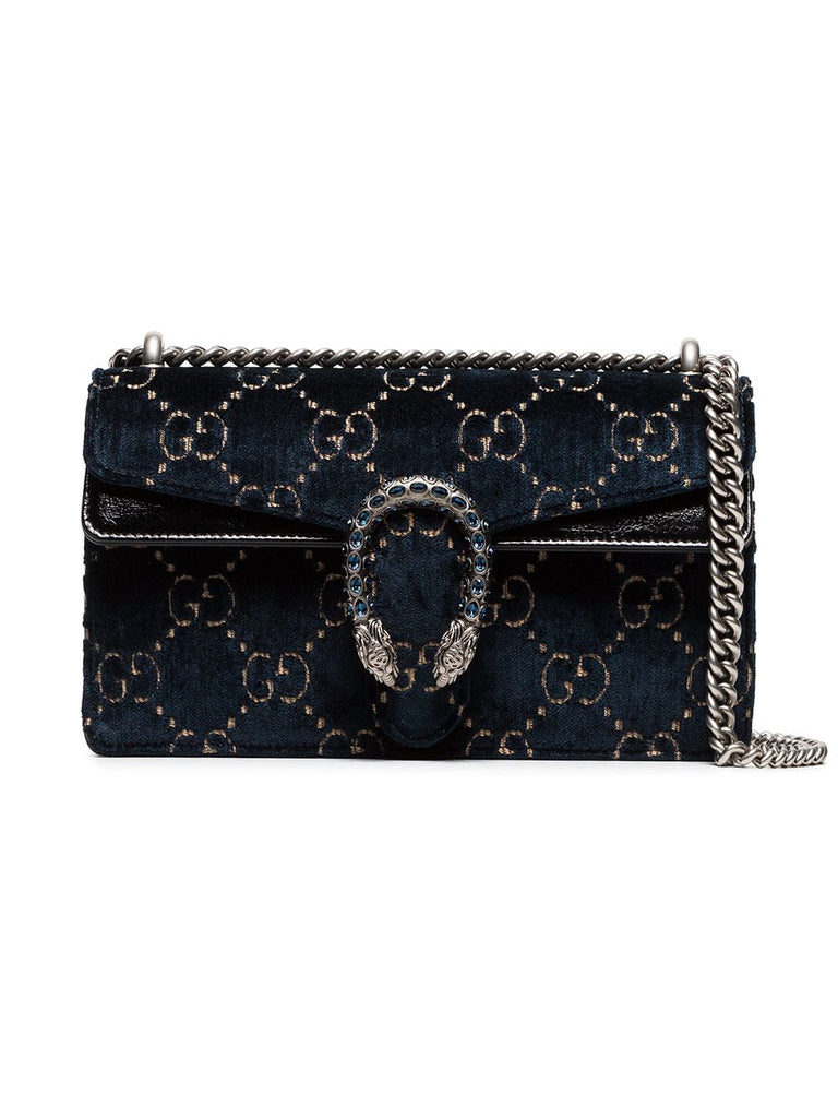 Dionysus leather-trimmed embossed velvet bag