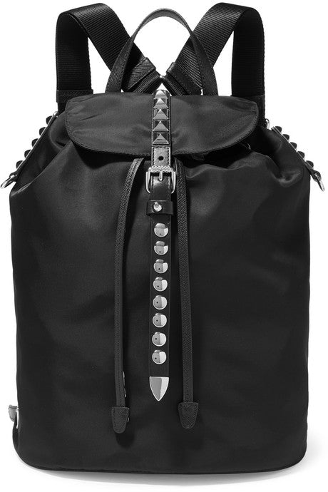 Vela studded leather-trimmed shell backpack