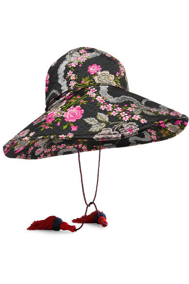 Tasseled floral-jacquard hat