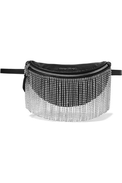 London Night crystal-embellished matelassé leather belt bag