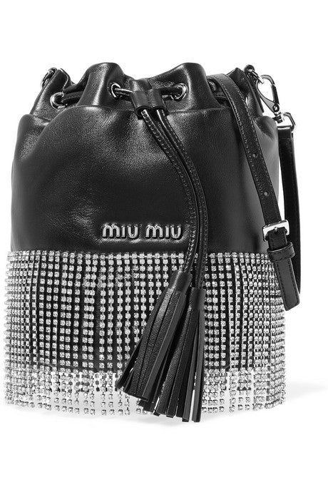 London Night crystal-embellished leather bucket bag