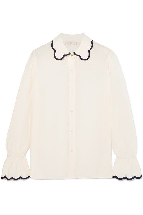 Scalloped silk crepe de chine shirt