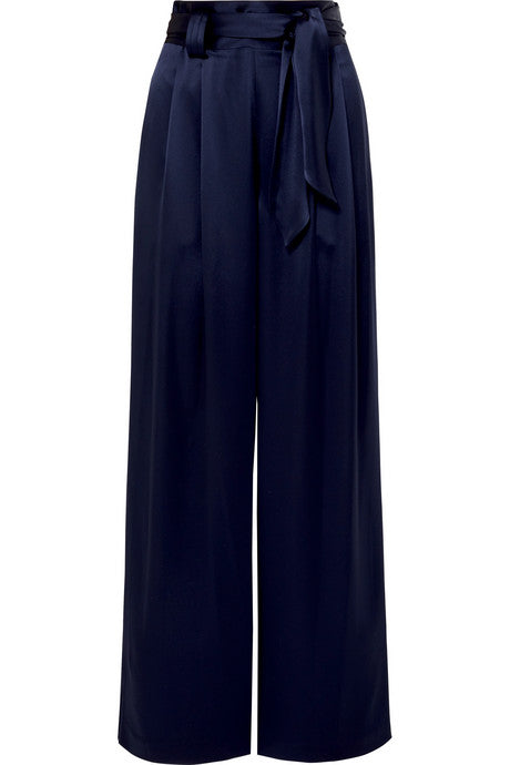 Belted satin wide-leg pants