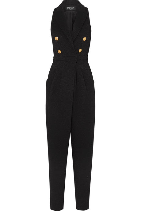 Button-embellished stretch-knit jumpsuit