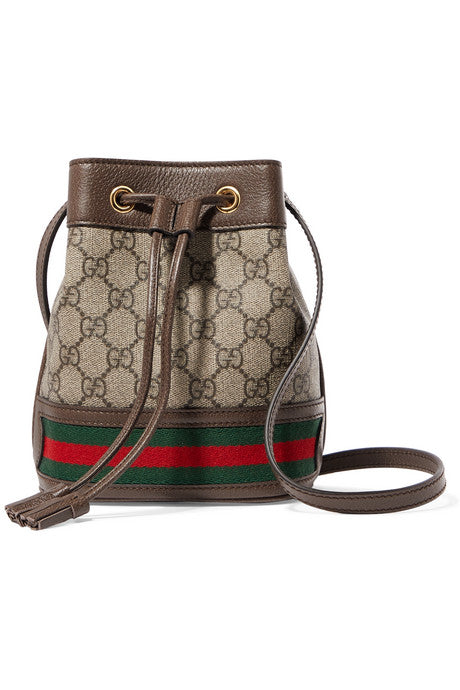 Ophidia mini textured leather-trimmed printed coated-canvas bucket bag