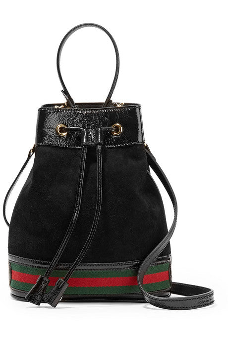 Ophidia small textured leather-trimmed suede bucket bag