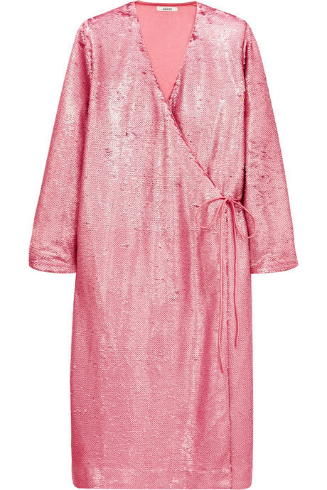 Sequined satin wrap dress