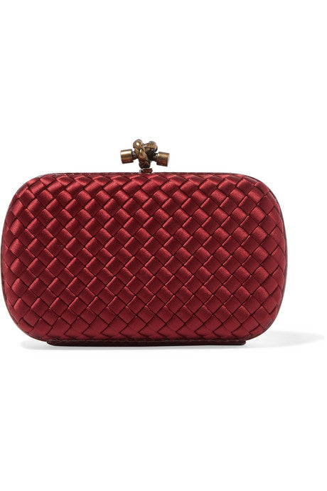 Chain Knot watersnake-trimmed intrecciato satin clutch