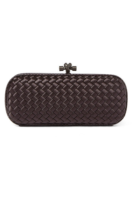 Long Knot watersnake-trimmed intrecciato satin clutch