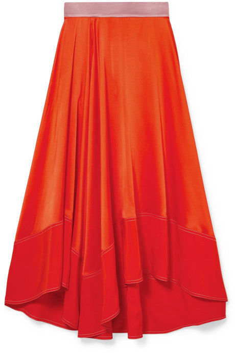 Shona asymmetric silk-satin midi skirt