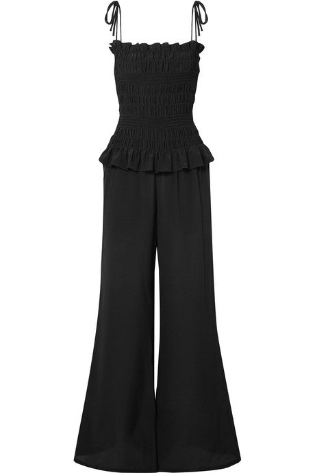 Smocked silk crepe de chine jumpsuit