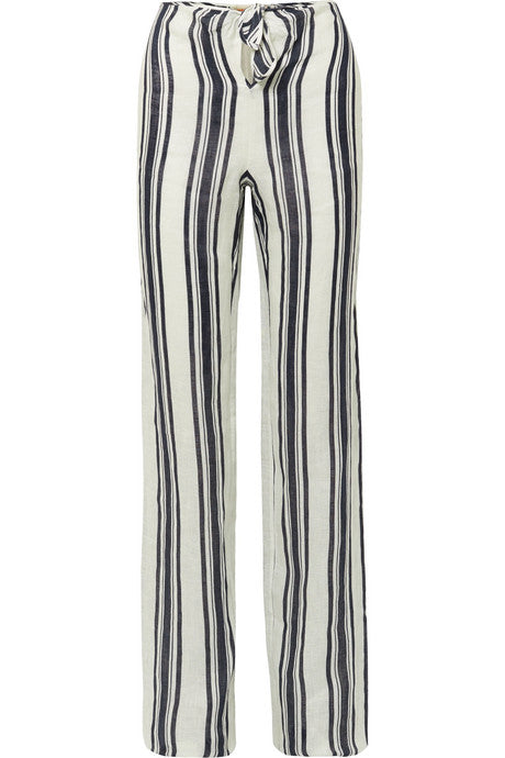 Awning tie-front striped linen wide-leg pants