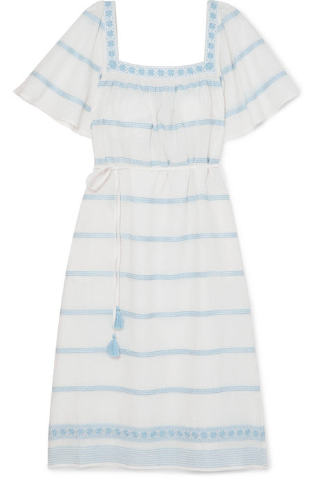 Embroidered linen and cotton-blend gauze dress