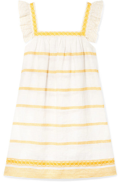 Ruffled embroidered linen and cotton-blend mini dress