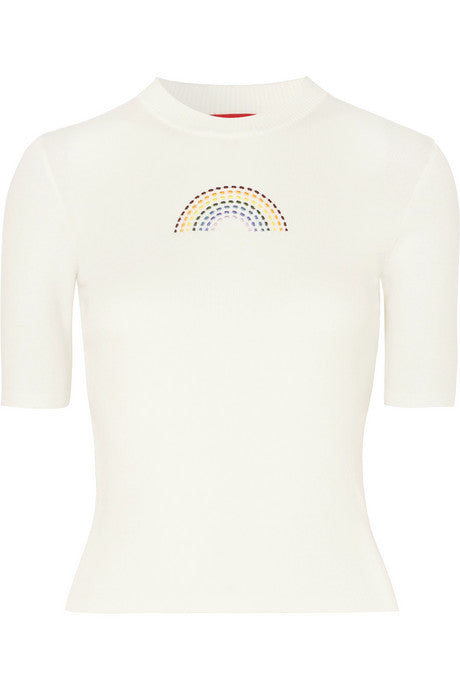 Public embroidered ribbed cotton T-shirt