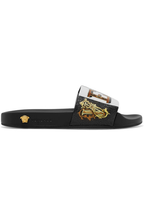 Printed rubber and leather slides