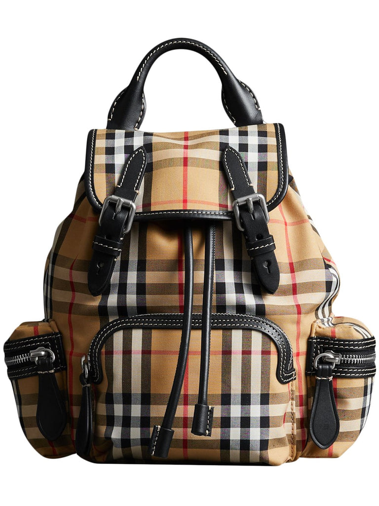 yellow, black and white the small rucksack in vintage check and leather bag