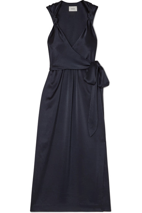 Shanti wrap-effect knotted charmeuse dress