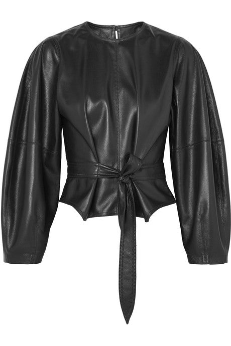 Corsa tie-detailed vegan leather blouse