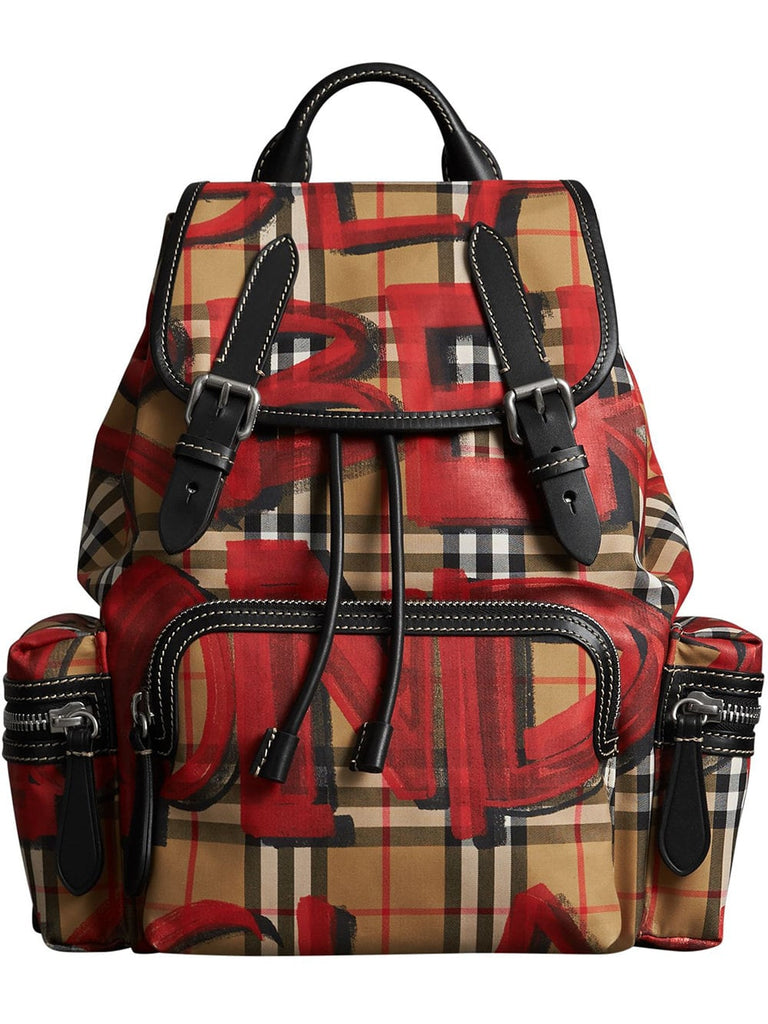 vintage check graffiti rucksack