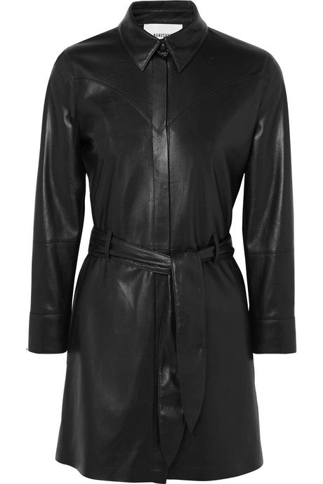 Gisele belted vegan leather mini dress