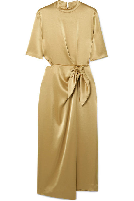 Saffron cutout metallic satin midi dress