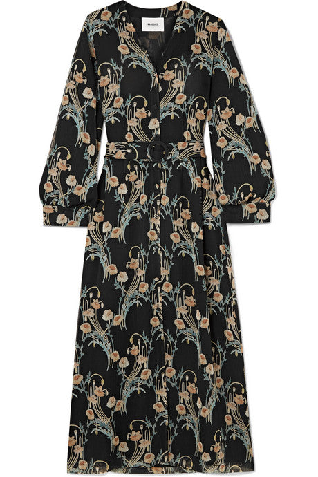 Femme belted floral-print crepon midi dress