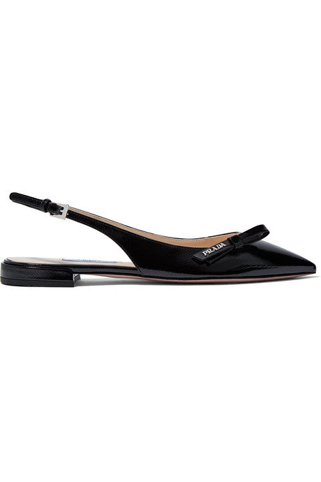 Glossed textured-leather slingback flats