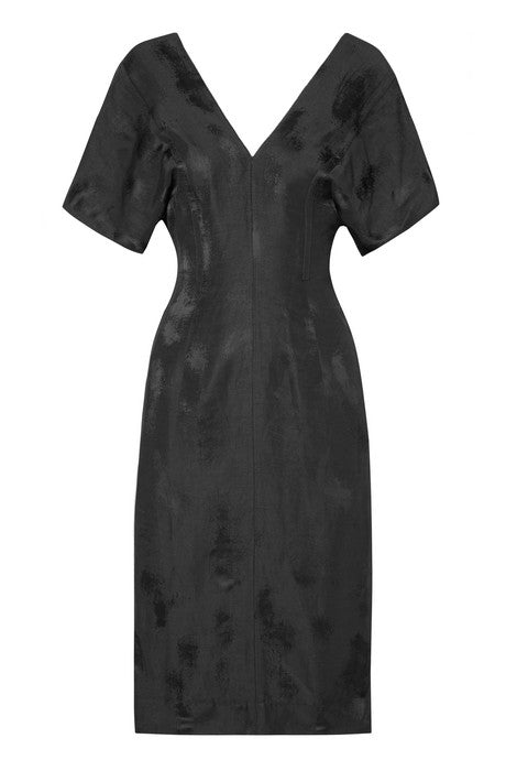 Linen-blend jacquard midi dress