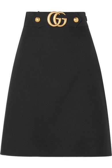 Embellished wool and silk-blend crepe skirt