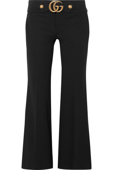 Embellished stretch-crepe flared pants