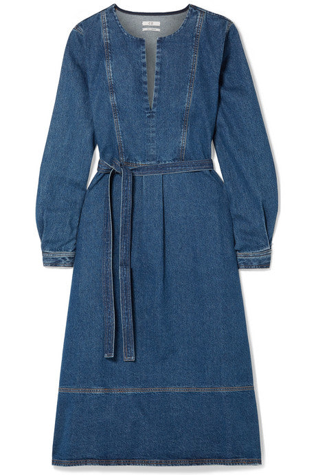 Belted denim dress