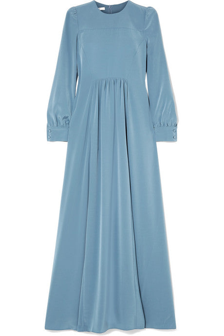 Gathered crepe de chine maxi dress