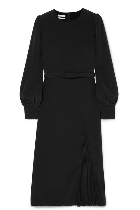 Belted crepe midi dress