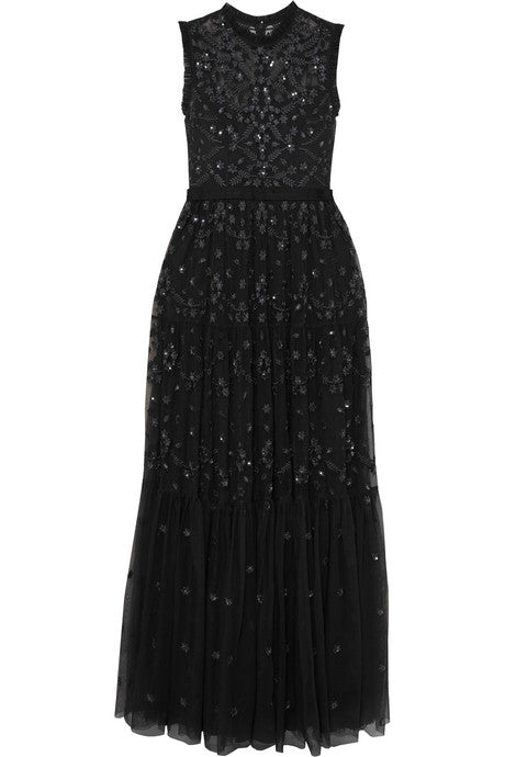 Clover sequin-embellished embroidered tulle gown