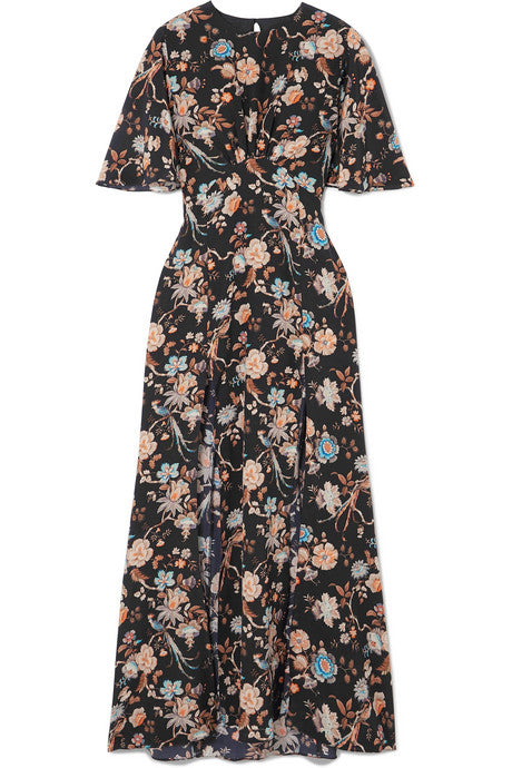 Floral-print silk crepe de chine maxi dress